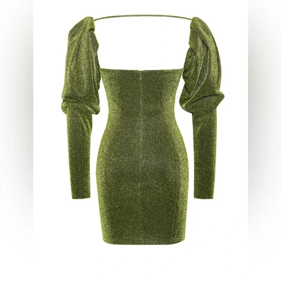 Miss circle Green Metallic Puffed Shoulder Sleeve Mini Dress - Picture 5 of 6